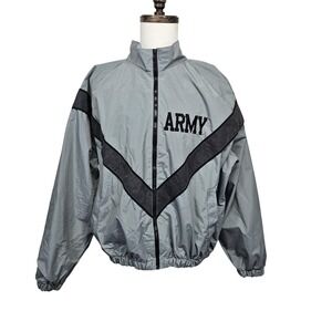 Skilcraft Jacket Mens Large Gray Army PFU Windbreaker Full Zip Running Nylon